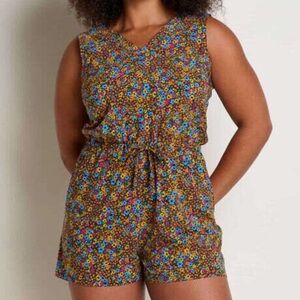Toad&Co Sunkissed Liv Sleeveless Romper Black Micro Floral Print